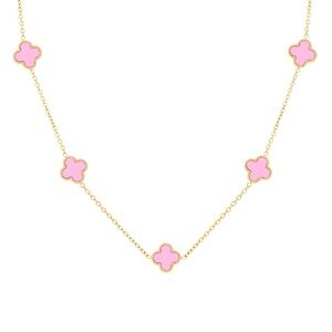 Gold and Pink Four-Leaf Clover Necklace
